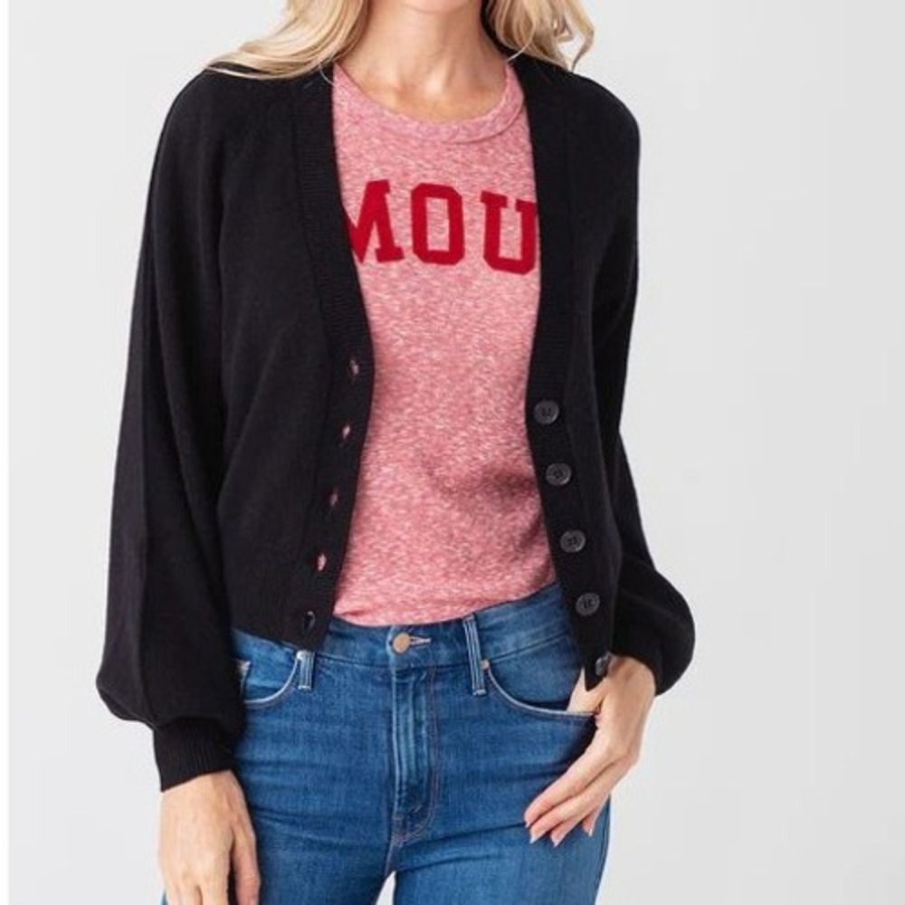FRAME 100% Cashmere Linked Cardigan Sweater Long Sleeve Button Black Size Large - Picture 3 of 16